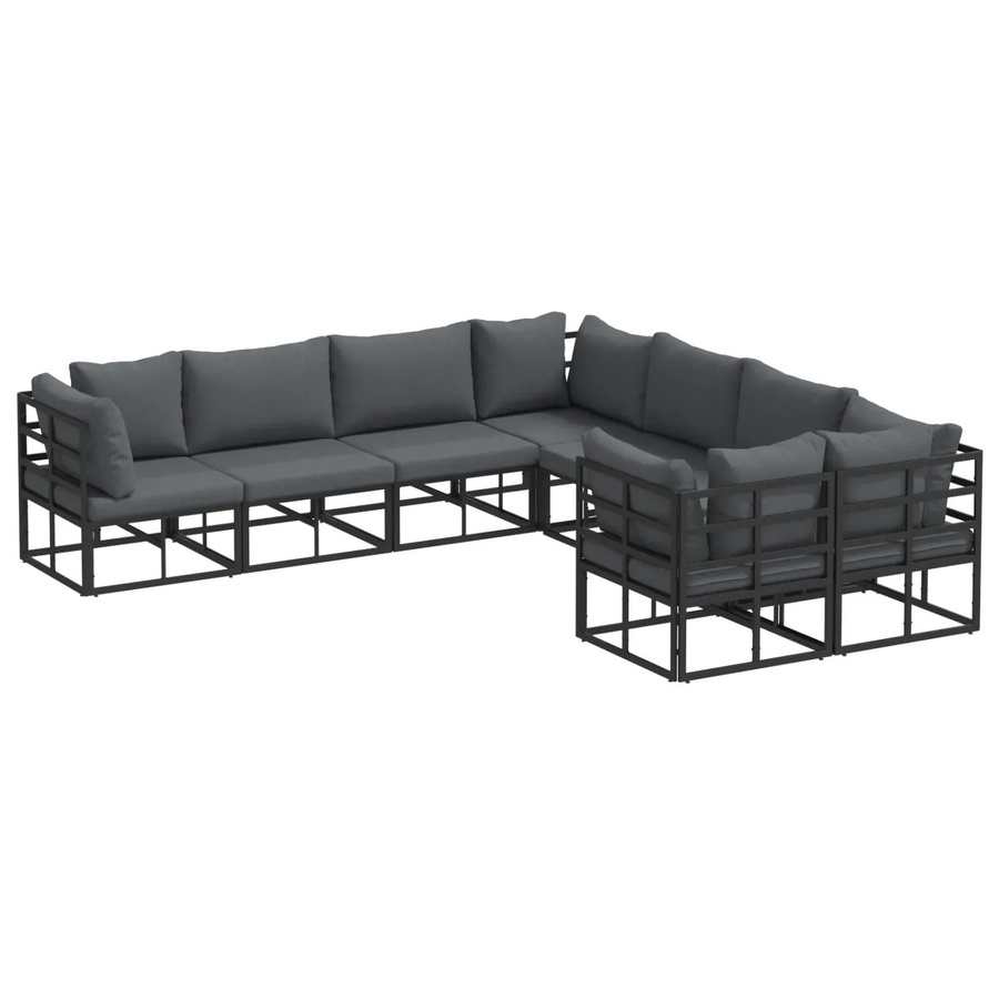 vidaXL 8-teiliges Garten-Sofa-Set in Schwarz mit Kissen aus Aluminium und Textilene in L-Form - Bild 2