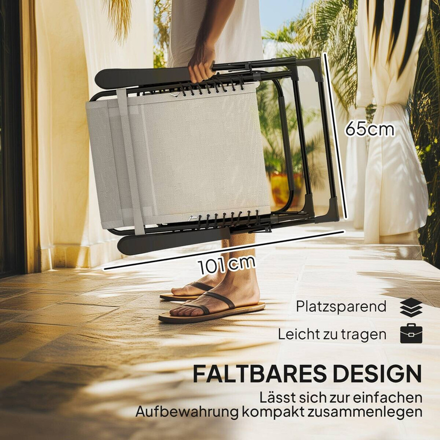 Outsunny Sonnenliege beige mit Textilene-Netzstoff und verstellbarer Kopfstütze, B/H/L: 65 x 112 x 90 cm - Bild 4