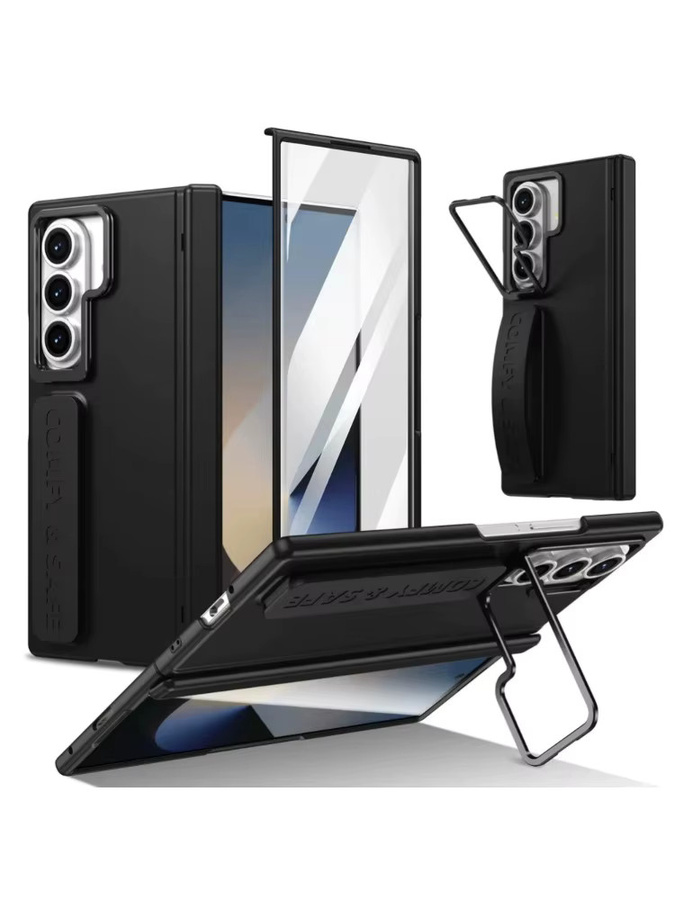 Business Armband Schutzhülle für Samsung Galaxy Z Fold 7, 6, 5, 4 mit Linsenhalterung, Scharnierschutz und gehärteter Folie in Rot - Bild 3