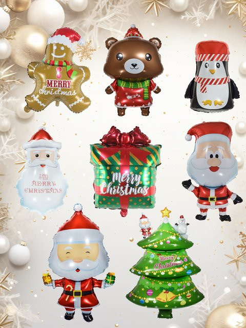 Weihnachts Luftballon Set mit Santa Claus, Weihnachtsbaum, Bär und Lebkuchenmann für deine Weihnachtsdekoration - Bild 1