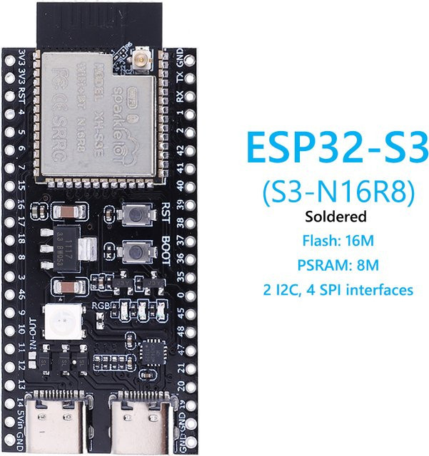 VODOOL ESP32 S3 Entwicklungsboard mit Erweiterungsadapter-Kit, N16R8 MCU, 2,4G WLAN und Bluetooth, Typ-C, Schwarz - Bild 1