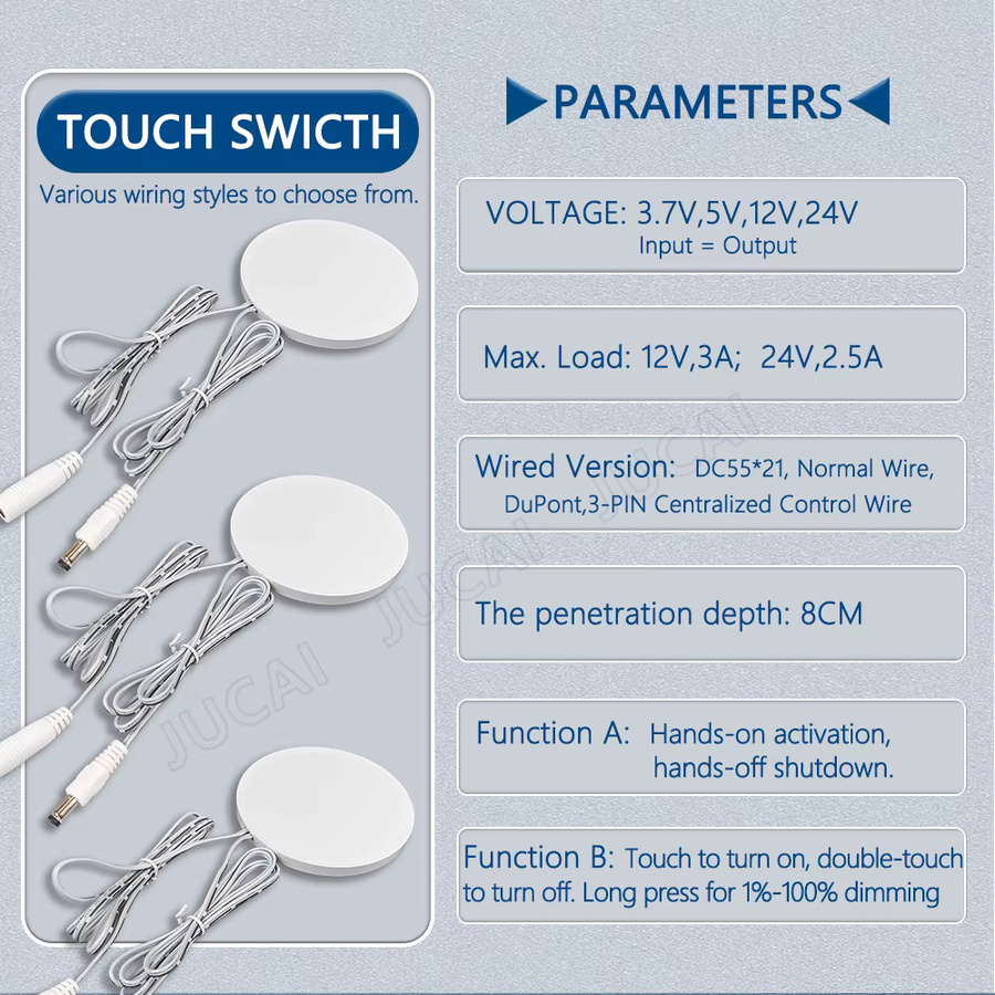 Dimmbarer Touch-Schalter für LED-Beleuchtung, 3,7-24V Durchdringender Berührungssensor für Holzpaneele, Durchmesser: 8 cm, in Schwarz oder Weiß - Bild 3