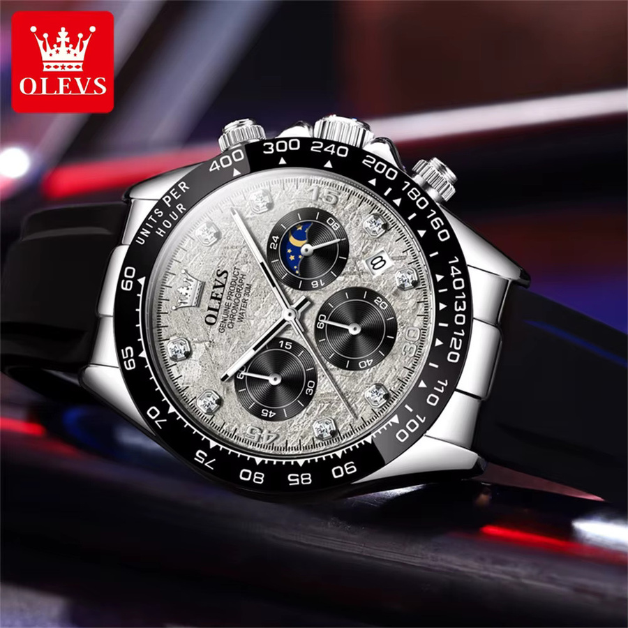 OLEVS Chronograph Armbanduhr, Quarz, Edelstahl, Silikon, Roségold, Herren - Bild 5
