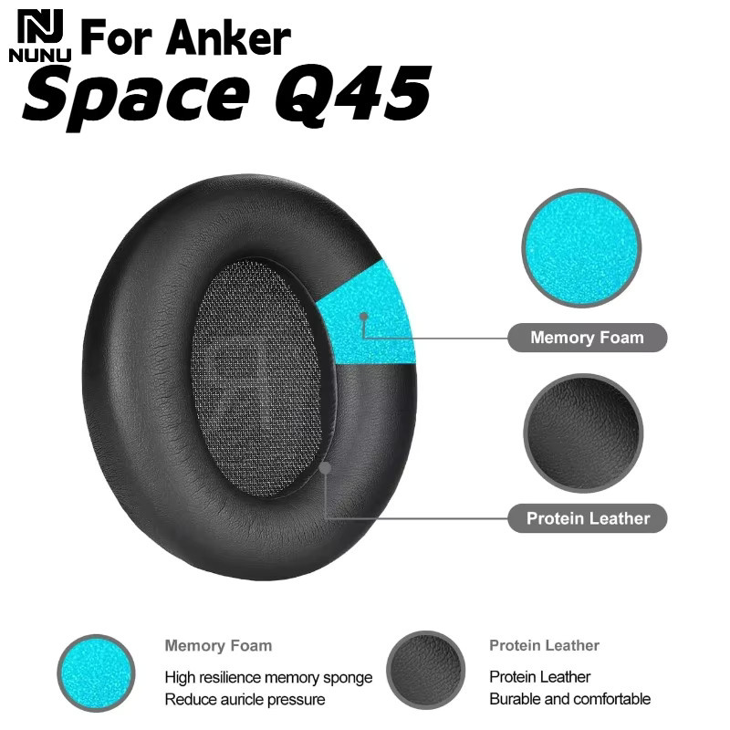 Anker Space Q45 Ersatz-Kopfbügelkissen aus Proteinleder und Mesh mit Eisgel in Schwarz oder Weiß - Bild 3
