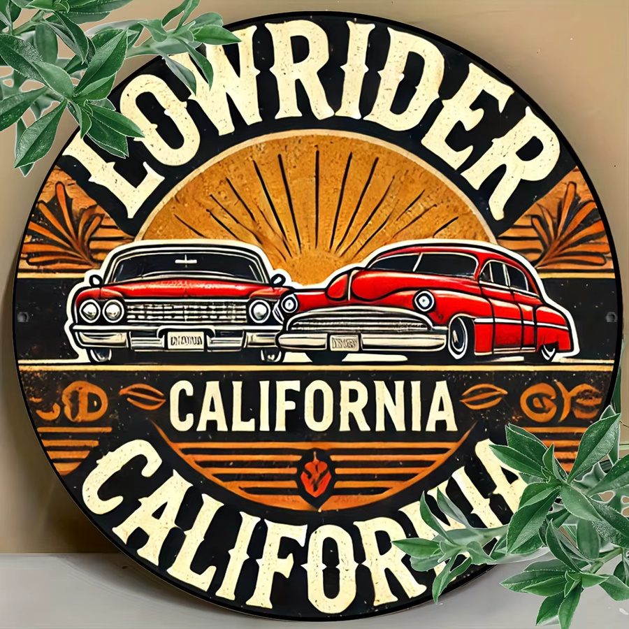 Potdemiel California Lowrider Rundes Aluminiumschild Vintage Wanddekoration Mehrfarbig Durchmesser: 20 cm - Bild 4
