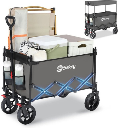 Sekey Faltbarer Bollerwagen mit Dach in Grau mit 150 kg Tragfähigkeit