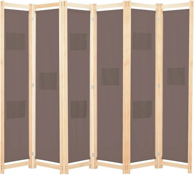 vidaXL 6-teiliger Raumteiler aus Holz und Stoff in Braun, B/H: 240 x 170 cm - Bild 1