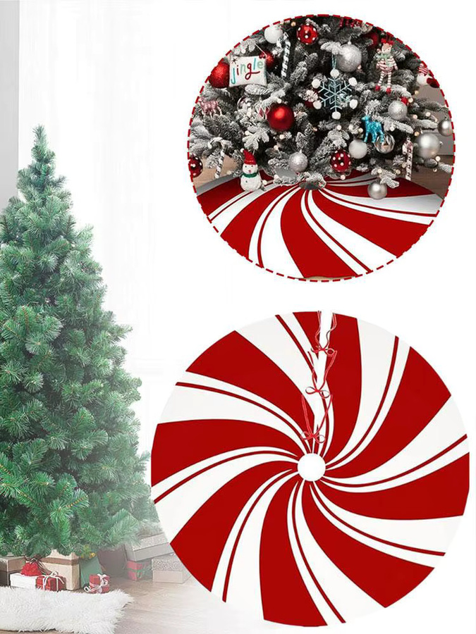 Weihnachtsbaumrock klassisch gestreift in Rot und Weiß mit Pfefferminz- und Süßigkeiten-Design, Durchmesser: 120 cm - Bild 6