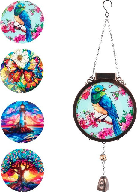 Viva Domo Solar-Fensterdeko mit Wechselmotiven 4 in 1, rund, bunt, mit Vogel- und Blumenmotiven - Bild 1