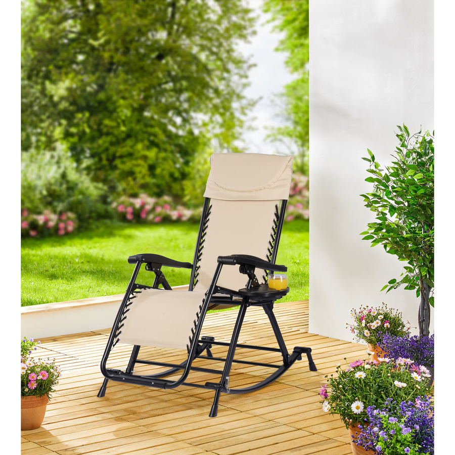 Genialo Premium Schaukelstuhl in Beige mit verstellbarer Kopfstütze und Armlehnen für Garten und Balkon - Bild 2