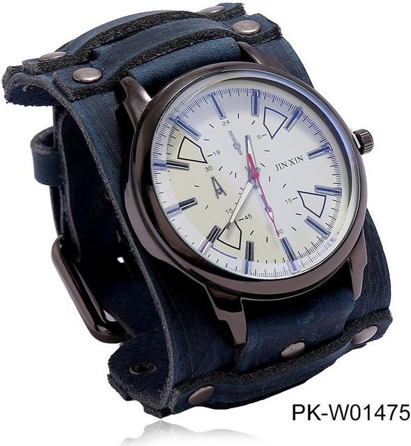 YIRAN Armbanduhr, Analoguhr, Quarz, Leder, Grau, Unisex - Bild 1