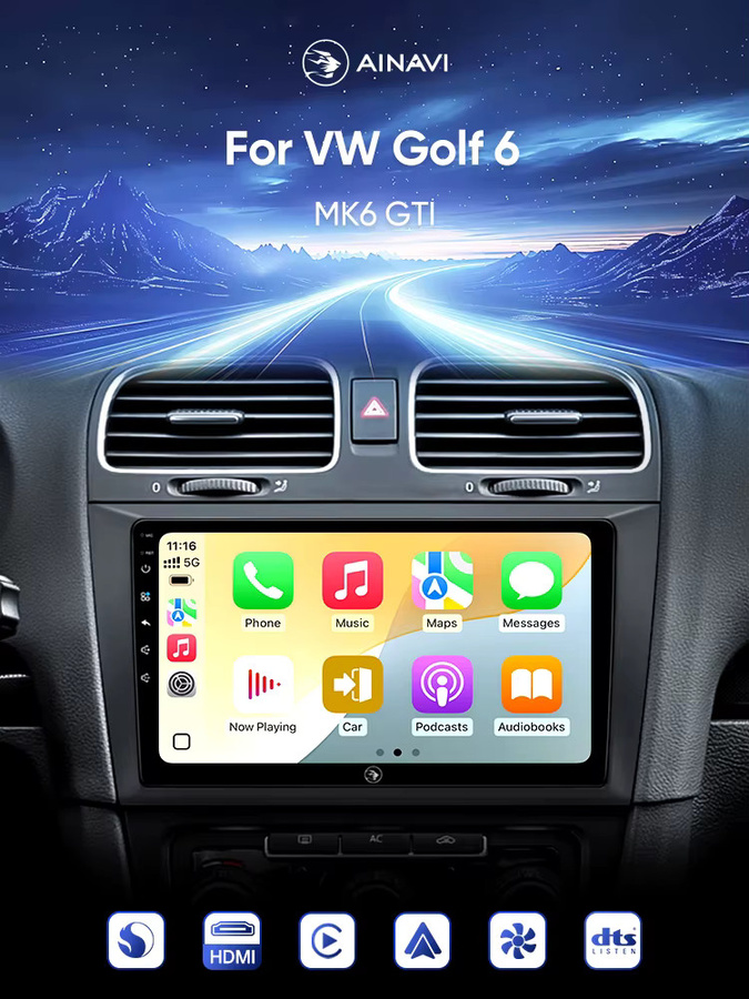 Ainavi Auto-Multimedia-Player für Volkswagen VW Golf 6 MK6 mit kabellosem Carplay, Android Auto, 4G und Wifi in Schwarz - Bild 6