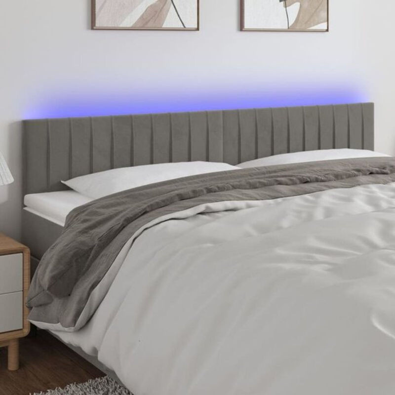 LED Kopfteil Vidaxl in Grau aus Samt, Modernes Design, B: 160 cm, H: 78-88 cm, T: 5 cm - Bild 1
