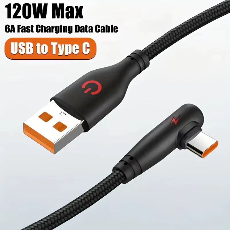 VBNM USB-A auf USB-C Schnellladekabel mit 90-Grad-Winkel, geflochten, 120 W, Rot-Schwarz - Bild 4