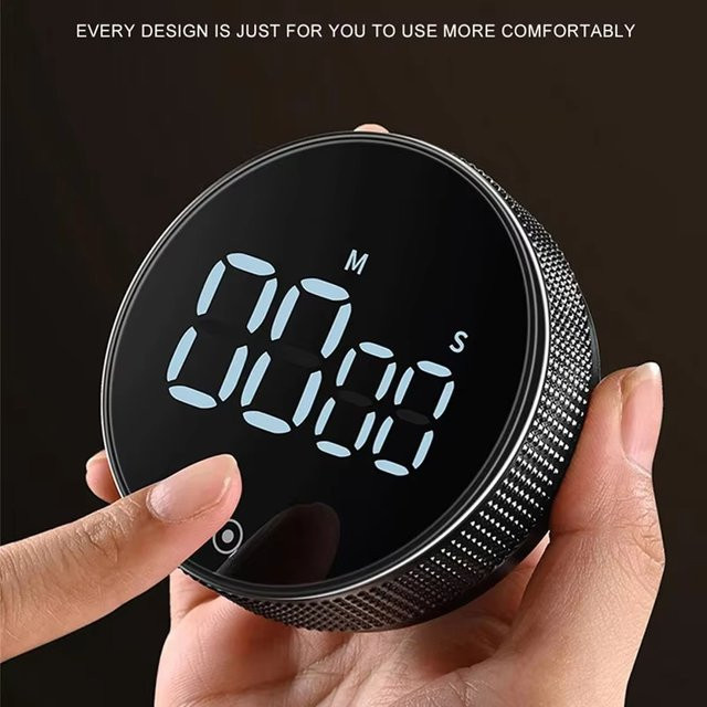 DINRGO Magnetischer Digitaler Küchentimer in Schwarz, Manueller Drehtimer als Mechanischer Kochtimer und Stoppuhr - Bild 1
