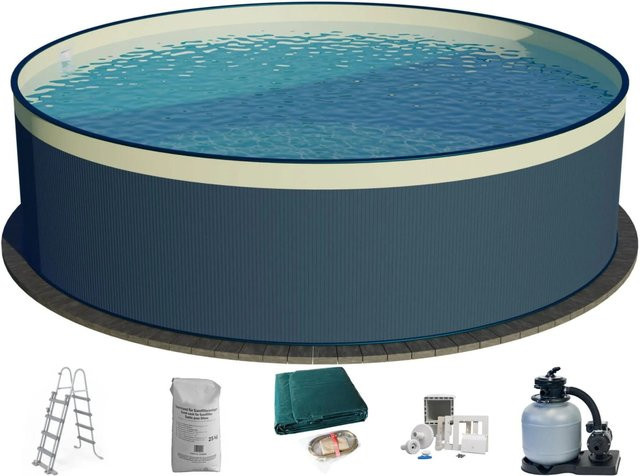 Planet Pool 6-teiliges Stahlwandpool Set Rund in Anthrazit mit Sand Overlap Folie, Durchmesser: 450 cm, Höhe: 90 cm - Bild 1