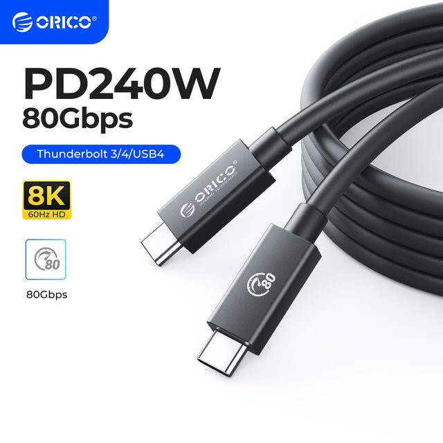 ORICO USB-C Thunderbolt Kabel Schwarz, 80 Gbit/s bis 120 Gbit/s, 240 W, Länge: 2 m - Bild 1