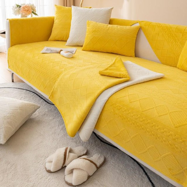 Super Six Anti-Rutsch Sofabezug aus Plüsch und Baumwolle, gelbe Sofadecke als Schonbezug für das Wohnzimmer, B/B: 70 x 70 cm - Bild 1