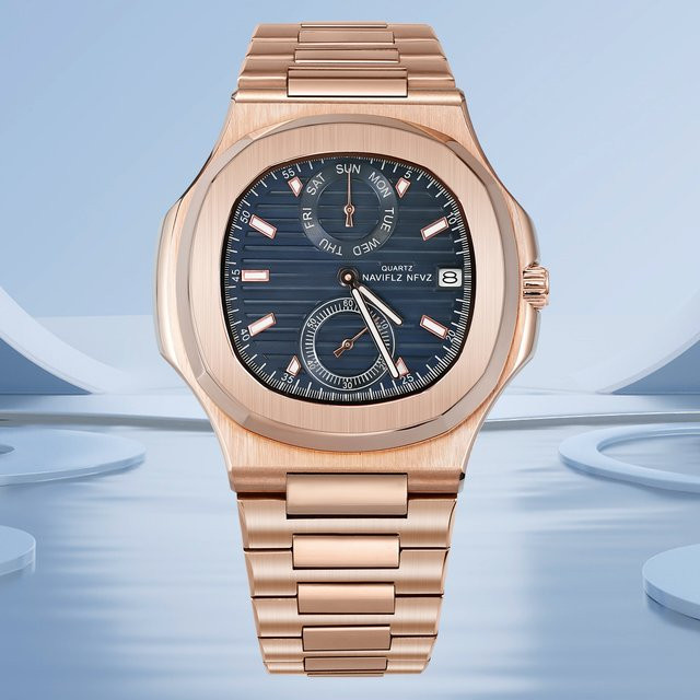 NAVIFLZ Armbanduhr, Quarz, Edelstahl, Saphirglas, Blau, Herren - Bild 1
