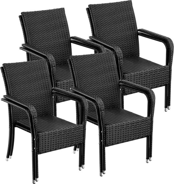 tectake Rattanstuhl Girona 8er Set Schwarz, stapelbar und UV-beständig, B/T/H: 58 x 67 x 90 cm - Bild 2