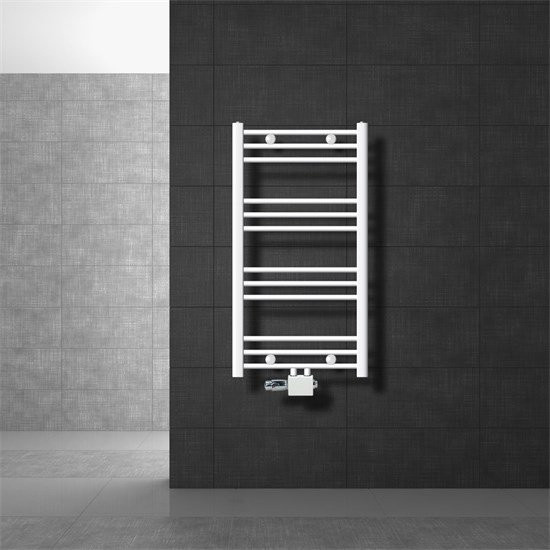 LuxeBath Badheizkörper Sahara Weiß mit Thermostat und Universal-Eckanschluss, B: 50 cm, H: 80 cm - Bild 1