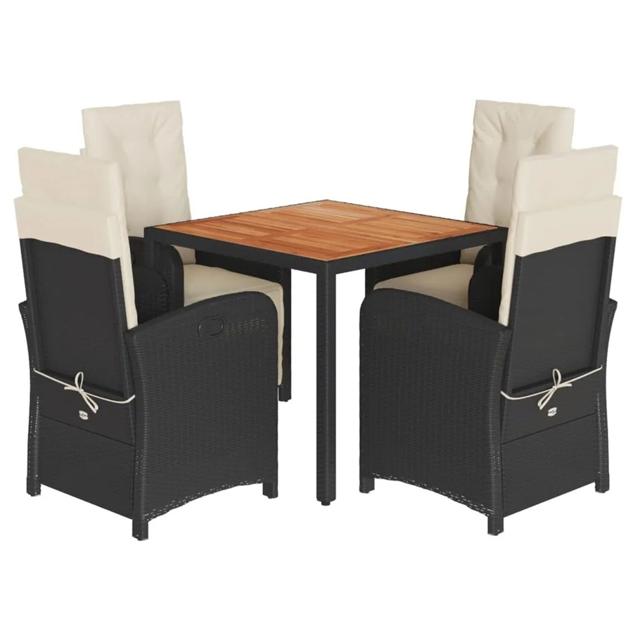 vidaXL 5-teilige Garten-Essgruppe aus Poly Rattan und Akazienholz in Schwarz mit cremeweißen Kissen - Bild 2