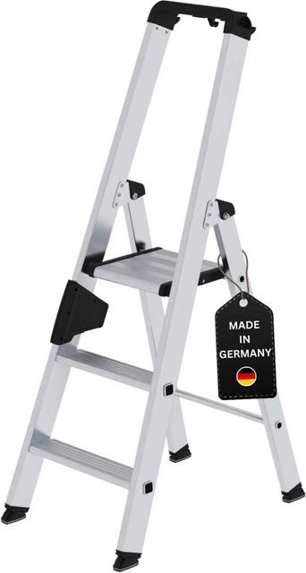 PROREGAL Stufen-Stehleiter einseitig begehbar, 3 Stufen, Silber - Bild 1