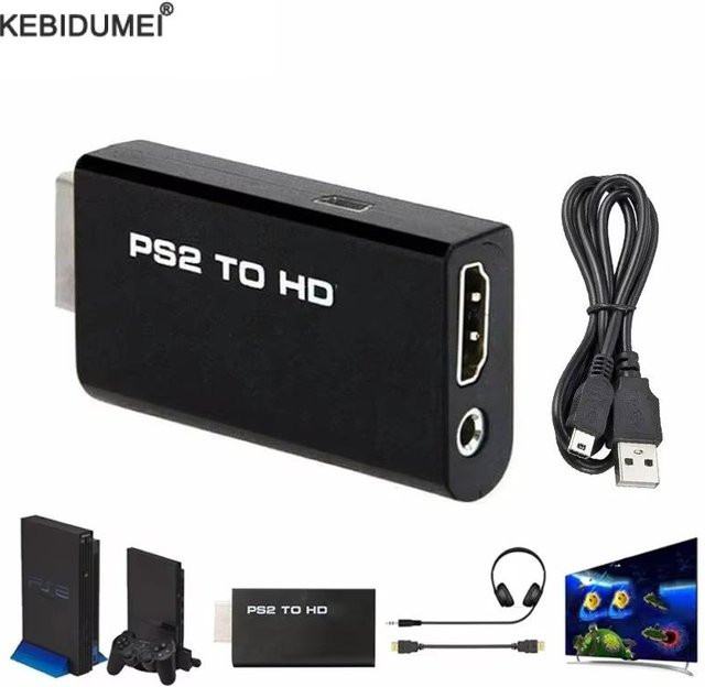 Kebidumei PS2 zu HDMI Konverter-Adapter in Schwarz mit 3,5-mm-Audiokabel für Retro-Gaming, unterstützt 480i, 480p und 576i Anzeigemodi - Bild 1