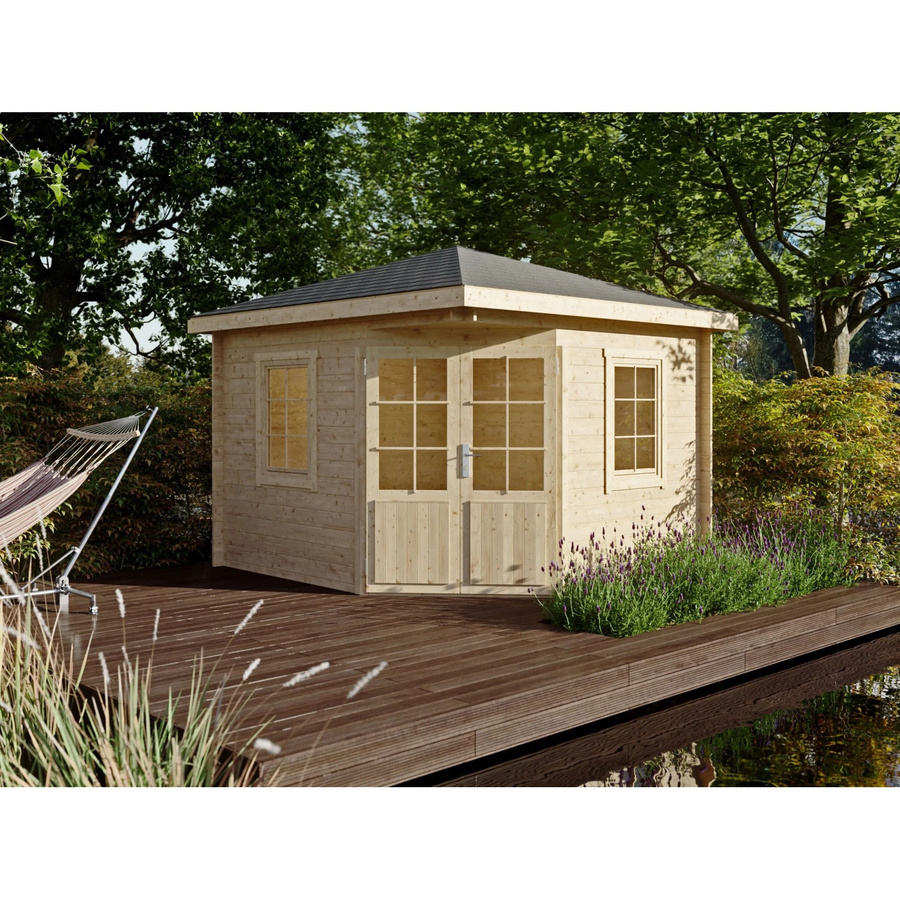 Fjordholz Gartenhaus Evelyn 3A als 5-Eck Log Cabin in Braun mit Walmdach - Bild 2