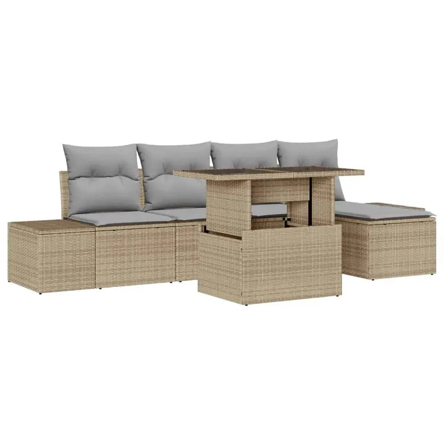 vidaXL 6-teiliges Garten-Sofa-Set aus Poly-Rattan in Beige mit Kissen und Stauraum - Bild 2
