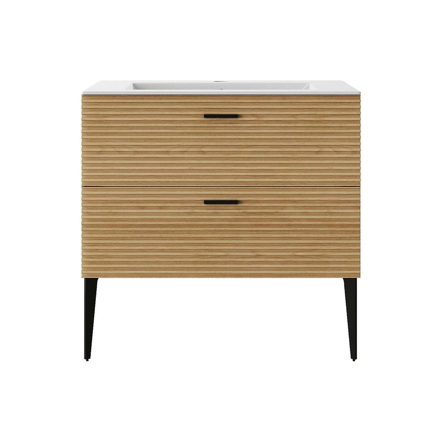 Vente-unique Einzelwaschtisch Sarone in Naturfarben Hell mit Naturholz-Optik, Breite: 80 cm - Bild 2