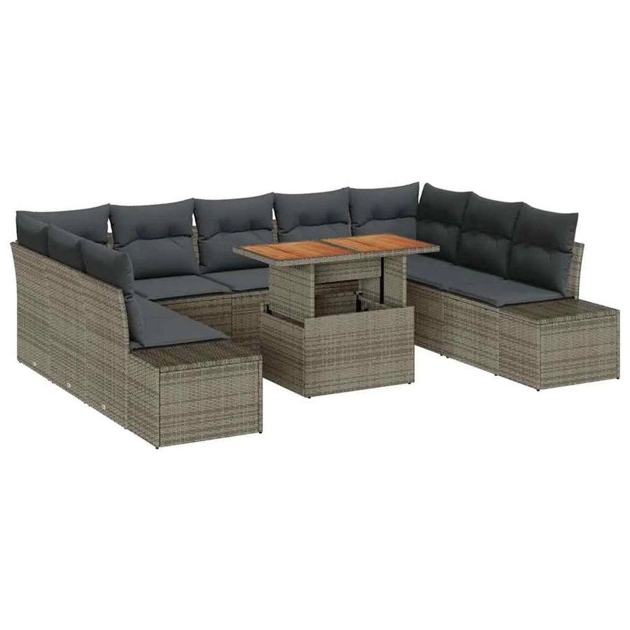 vidaXL Garten-Sofa-Set aus Polyrattan in Grau mit 10-teiligem Set, U-Form und integrierter Stauraumfunktion inklusive Polster und Tisch - Bild 2
