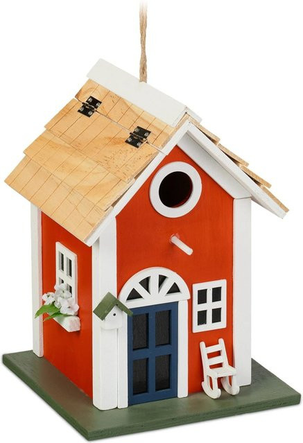 Relaxdays Vogelhaus im Landhausstil aus Pappel- und Kiefernholz, Farben: Rot, Weiß, Grün, H x B x T: 25 x 18,5 x 18,5 cm - Bild 1