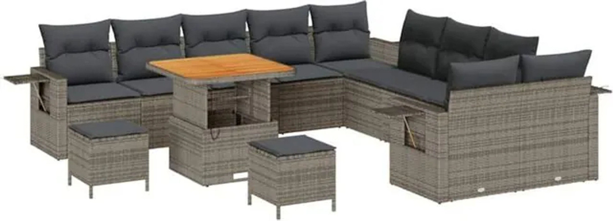 vidaXL Garten-Sofa-Set aus Poly-Rattan mit Speicherfunktion in Grau, 13-teilig - Bild 1