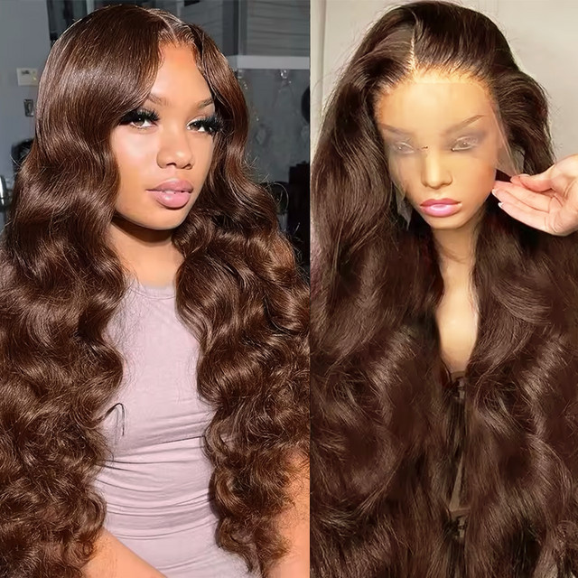 Sooolavely Lace Front Perücke Echthaar, schokoladenbraun, Body Wave - Bild 1