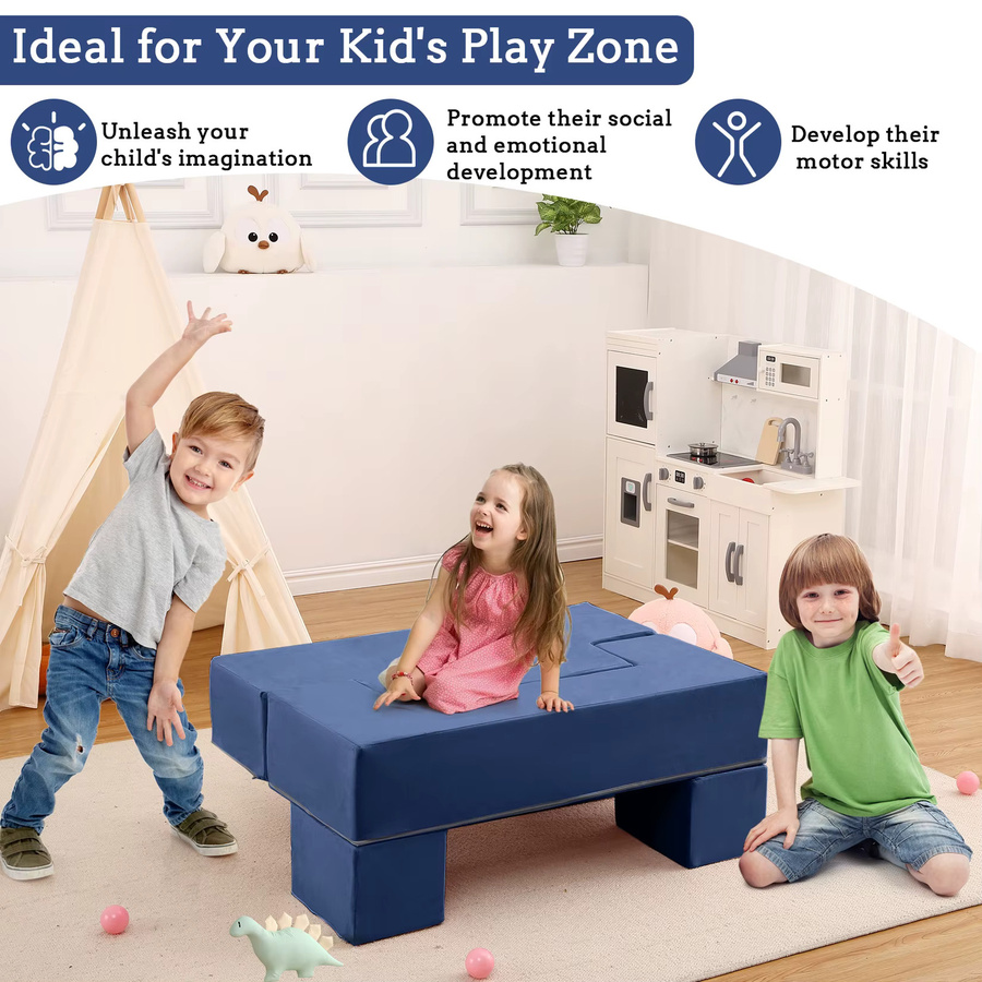 HiMISS Modulares 6-teiliges Kinder-Spielsofa aus Softschaum in Grau und Blau für Spielzimmer und Schlafzimmer - Bild 4