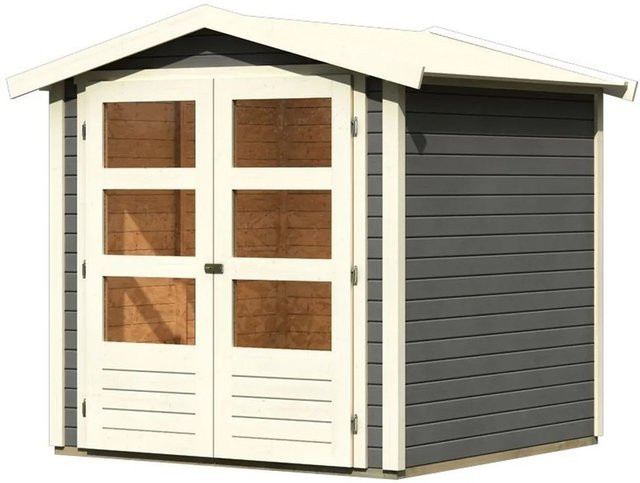 Karibu Holz-Gartenhaus Aesch mit Satteldach in Terragrau, B/T: 182 x 182 cm - Bild 1
