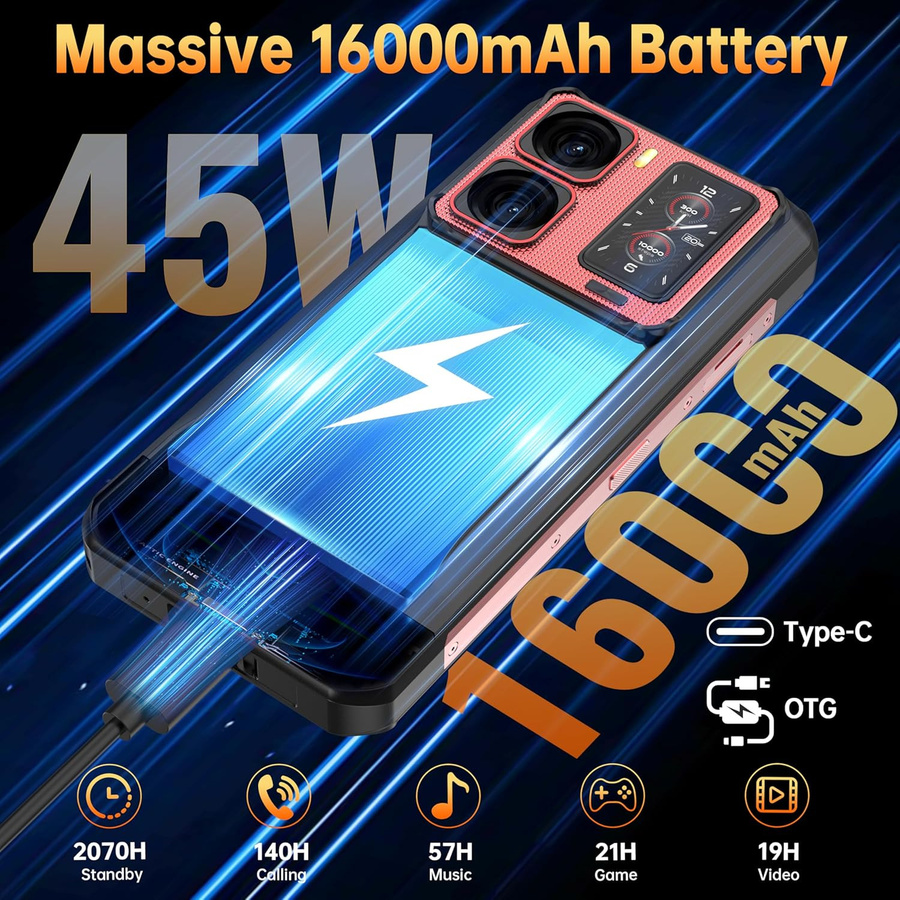 OUKITEL WP300 5G Smartphone mit 512 GB Speicher, 36 GB RAM, 16000 mAh Akku und 108 MP Kamera in Rot mit Android 15 - Bild 5
