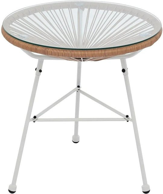 Vente-unique Gartenbeistelltisch Alios aus Kunstharzfasern und Glas in Naturfarben Hell, Durchmesser: 50 cm - Bild 1