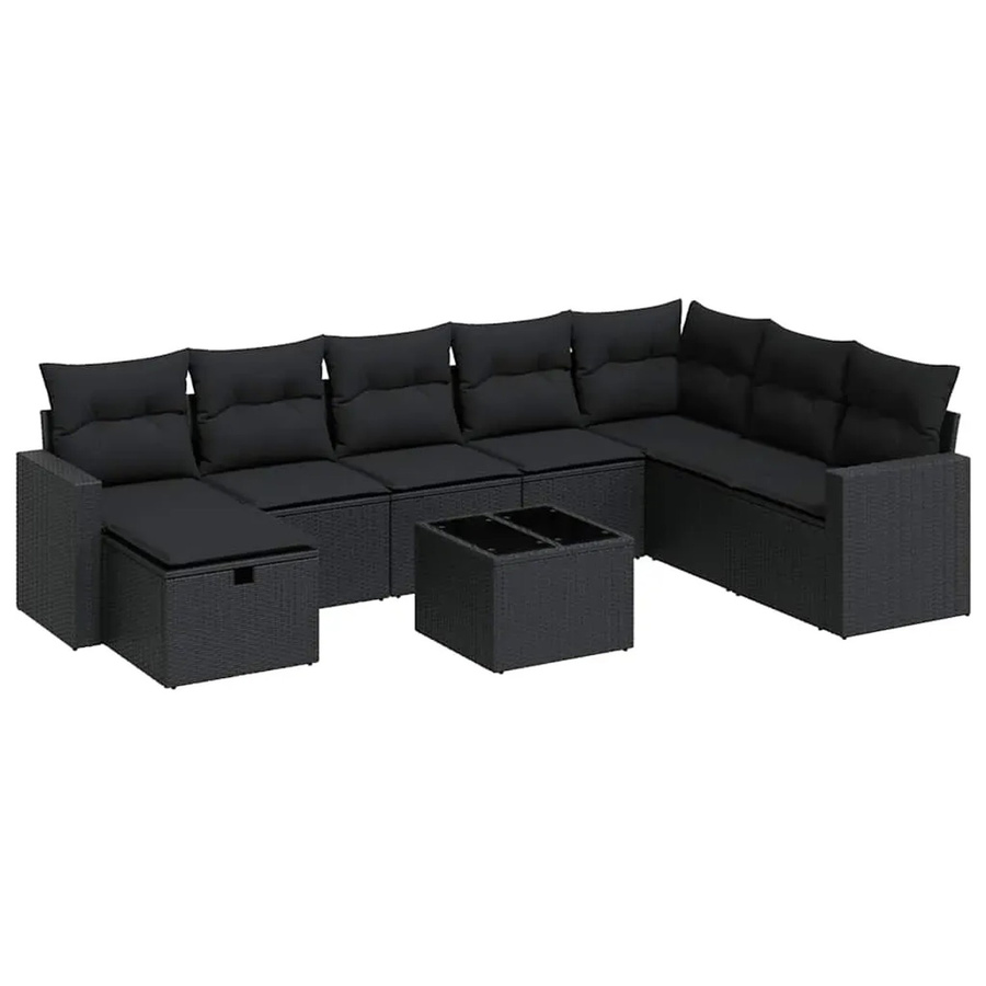 vidaXL 9-teilige Garten-Sofagarnitur aus Poly-Rattan mit Kissen in Schwarz - Bild 2