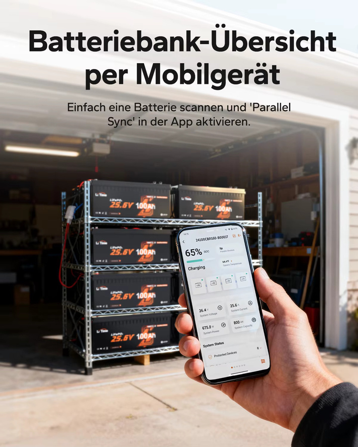 LiTime 24V 100Ah LiFePO4 Lithium Batterie mit Bluetooth, Victron kompatibel, Schwarz - Bild 3