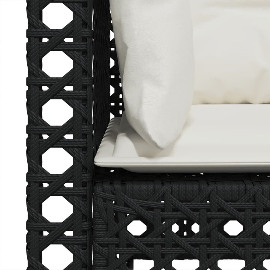 vidaXL L-Shape Gartensofa aus Polyrattan mit Kissen in Schwarz, Akazienholz-Gestell - Bild 4