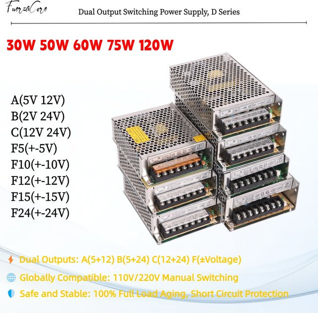Dual-Output SMPS Netzteil für LED-Beleuchtung, Fernseher und Motoren in Silber - Bild 1