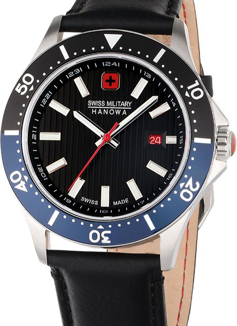 Swiss Military Hanowa Flagship X Herrenuhr, Quarz, Edelstahl, 42 mm, Leder, Schwarz - Bild 1