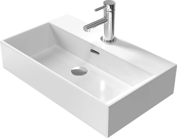 Emke Aufsatzwaschbecken aus Keramik mit Hahnloch in Weiß, B/T/H: 60 x 36 x 13 cm