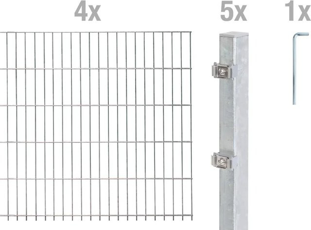 Metallzaun Doppelstabmatte Grund-Set aus Stahl, feuerverzinkt, Farbe: Silber, B/H: 200 x 160 cm - Bild 1