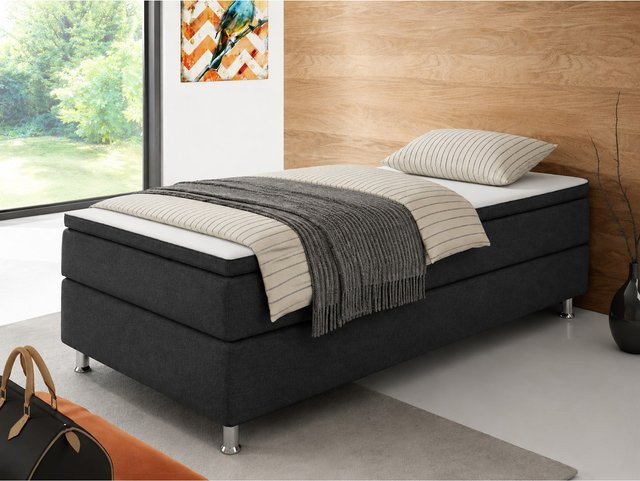 Boxspringbett mit 7 Zonen Taschenfederkernmatratze und Topper in Anthrazit, Breite: 90 cm, Länge: 200 cm - Bild 1