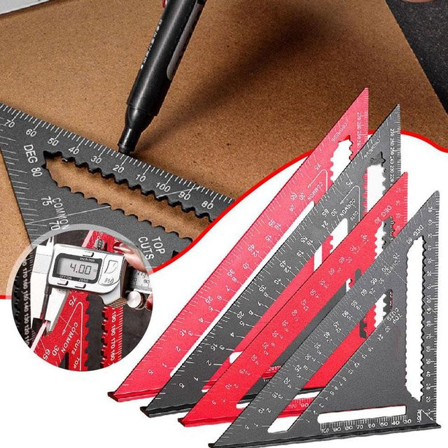Hochpräzises Dreieckslineal aus Aluminiumlegierung in Rot mit metrischer und imperialer Doppelskala für die Holzbearbeitung und Layoutmessung - Bild 1