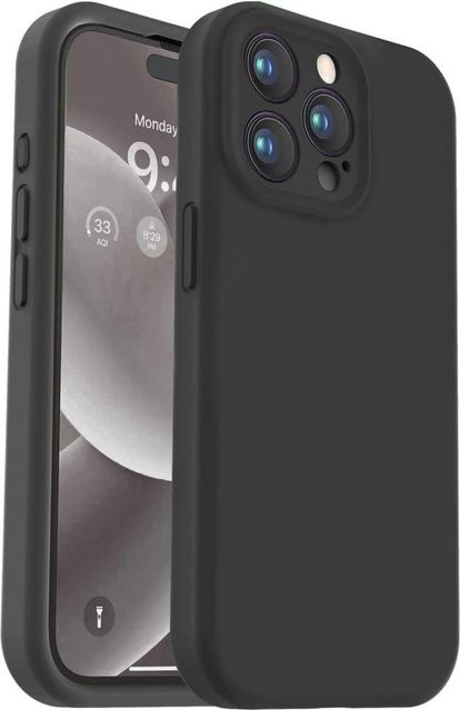 Stoßfeste Silikon-Handyhülle mit Kamera-Objektivschutz für Apple iPhone 15 14 13 12 11 Pro Max in Schwarz - Bild 1