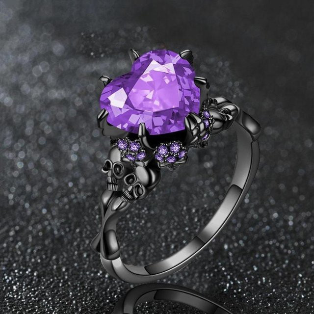 Lucky Star Jewelry Totenkopfring, Kupfer, Schwarz, Zirkonia, Kristall, Damen - Bild 1